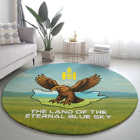 Mongolia Round Carpet with Eagle Map Eternal Blue Sky Steppe Spirit