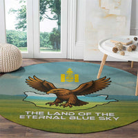 Mongolia Round Carpet with Eagle Map Eternal Blue Sky Steppe Spirit