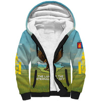 Mongolia Sherpa Hoodie with Eagle Map Eternal Blue Sky Steppe Spirit