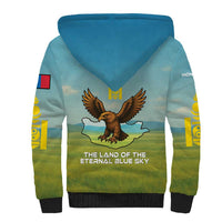 Mongolia Sherpa Hoodie with Eagle Map Eternal Blue Sky Steppe Spirit
