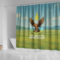 Mongolia Shower Curtain with Eagle Map Eternal Blue Sky Steppe Spirit
