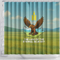 Mongolia Shower Curtain with Eagle Map Eternal Blue Sky Steppe Spirit