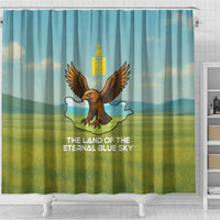 Mongolia Shower Curtain with Eagle Map Eternal Blue Sky Steppe Spirit
