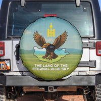 Mongolia Spare Tire Cover with Eagle Map Eternal Blue Sky Steppe Spirit