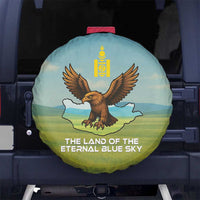 Mongolia Spare Tire Cover with Eagle Map Eternal Blue Sky Steppe Spirit