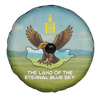 Mongolia Spare Tire Cover with Eagle Map Eternal Blue Sky Steppe Spirit
