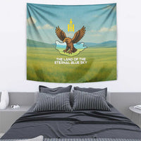 Mongolia Tapestry with Eagle Map Eternal Blue Sky Steppe Spirit