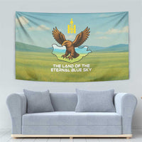 Mongolia Tapestry with Eagle Map Eternal Blue Sky Steppe Spirit