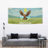 Mongolia Tapestry with Eagle Map Eternal Blue Sky Steppe Spirit