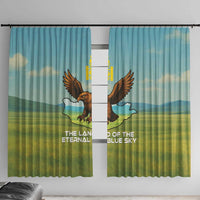 Mongolia Window Curtain with Eagle Map Eternal Blue Sky Steppe Spirit