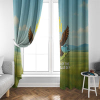 Mongolia Window Curtain with Eagle Map Eternal Blue Sky Steppe Spirit