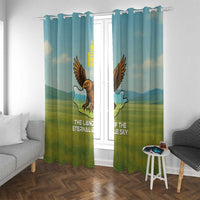Mongolia Window Curtain with Eagle Map Eternal Blue Sky Steppe Spirit