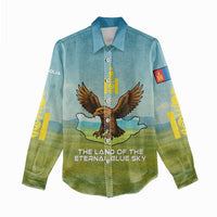 Mongolia Women Casual Shirt with Eagle Map Eternal Blue Sky Steppe Spirit