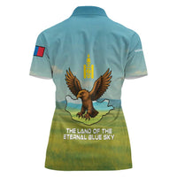 Mongolia Women Polo Shirt with Eagle Map Eternal Blue Sky Steppe Spirit