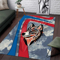 Mongolia Area Rug with Tribal Wolf Clouds Red Blue Flag Spirit