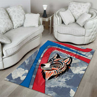 Mongolia Area Rug with Tribal Wolf Clouds Red Blue Flag Spirit
