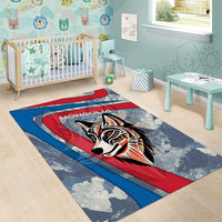 Mongolia Area Rug with Tribal Wolf Clouds Red Blue Flag Spirit