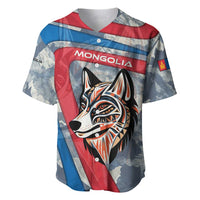 Mongolia Baseball Jersey with Tribal Wolf Clouds Red Blue Flag Spirit