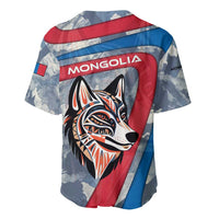 Mongolia Baseball Jersey with Tribal Wolf Clouds Red Blue Flag Spirit