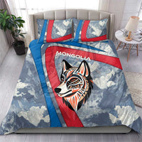 Mongolia Bedding Set with Tribal Wolf Clouds Red Blue Flag Spirit