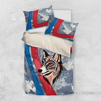 Mongolia Bedding Set with Tribal Wolf Clouds Red Blue Flag Spirit