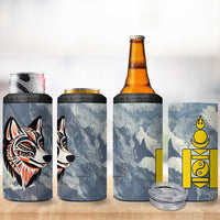 Mongolia 4 in 1 Can Cooler Tumbler with Tribal Wolf Clouds Red Blue Flag Spirit