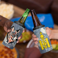 Mongolia 4 in 1 Can Cooler Tumbler with Tribal Wolf Clouds Red Blue Flag Spirit