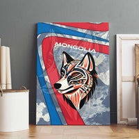 Mongolia Canvas Wall Art with Tribal Wolf Clouds Red Blue Flag Spirit