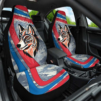 Mongolia Car Seat Cover with Tribal Wolf Clouds Red Blue Flag Spirit