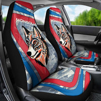 Mongolia Car Seat Cover with Tribal Wolf Clouds Red Blue Flag Spirit