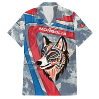 Mongolia Family Matching Off The Shoulder Long Sleeve Dress and Hawaiian Shirt with Tribal Wolf Clouds Red Blue Flag Spirit