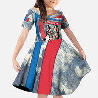 Mongolia Family Matching Off Shoulder Maxi Dress and Hawaiian Shirt with Tribal Wolf Clouds Red Blue Flag Spirit