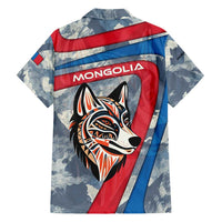 Mongolia Family Matching Off Shoulder Maxi Dress and Hawaiian Shirt with Tribal Wolf Clouds Red Blue Flag Spirit