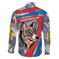 Mongolia Family Matching Off Shoulder Maxi Dress and Hawaiian Shirt with Tribal Wolf Clouds Red Blue Flag Spirit