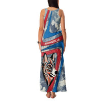 Mongolia Family Matching Tank Maxi Dress and Hawaiian Shirt with Tribal Wolf Clouds Red Blue Flag Spirit