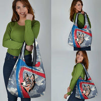 Mongolia Grocery Bag with Tribal Wolf Clouds Red Blue Flag Spirit