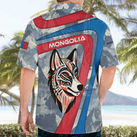 Mongolia Hawaiian Shirt with Tribal Wolf Clouds Red Blue Flag Spirit