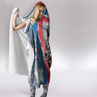 Mongolia Hooded Blanket with Tribal Wolf Clouds Red Blue Flag Spirit