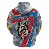 Mongolia Hoodie with Tribal Wolf Clouds Red Blue Flag Spirit