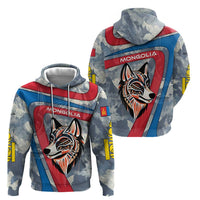 Mongolia Hoodie with Tribal Wolf Clouds Red Blue Flag Spirit