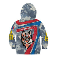 Mongolia Kid Hoodie with Tribal Wolf Clouds Red Blue Flag Spirit