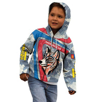 Mongolia Kid Hoodie with Tribal Wolf Clouds Red Blue Flag Spirit