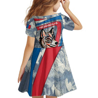 Mongolia Kid Short Sleeve Dress with Tribal Wolf Clouds Red Blue Flag Spirit