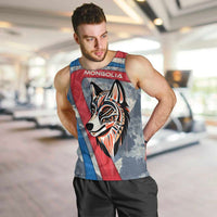Mongolia Men Tank Top with Tribal Wolf Clouds Red Blue Flag Spirit