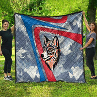Mongolia Quilt with Tribal Wolf Clouds Red Blue Flag Spirit