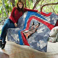 Mongolia Quilt with Tribal Wolf Clouds Red Blue Flag Spirit