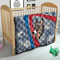 Mongolia Quilt with Tribal Wolf Clouds Red Blue Flag Spirit