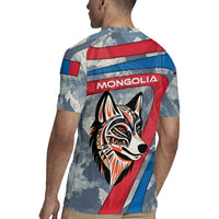 Mongolia Rugby Jersey with Tribal Wolf Clouds Red Blue Flag Spirit