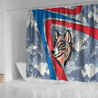 Mongolia Shower Curtain with Tribal Wolf Clouds Red Blue Flag Spirit