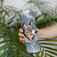 Mongolia Skinny Tumbler with Tribal Wolf Clouds Red Blue Flag Spirit